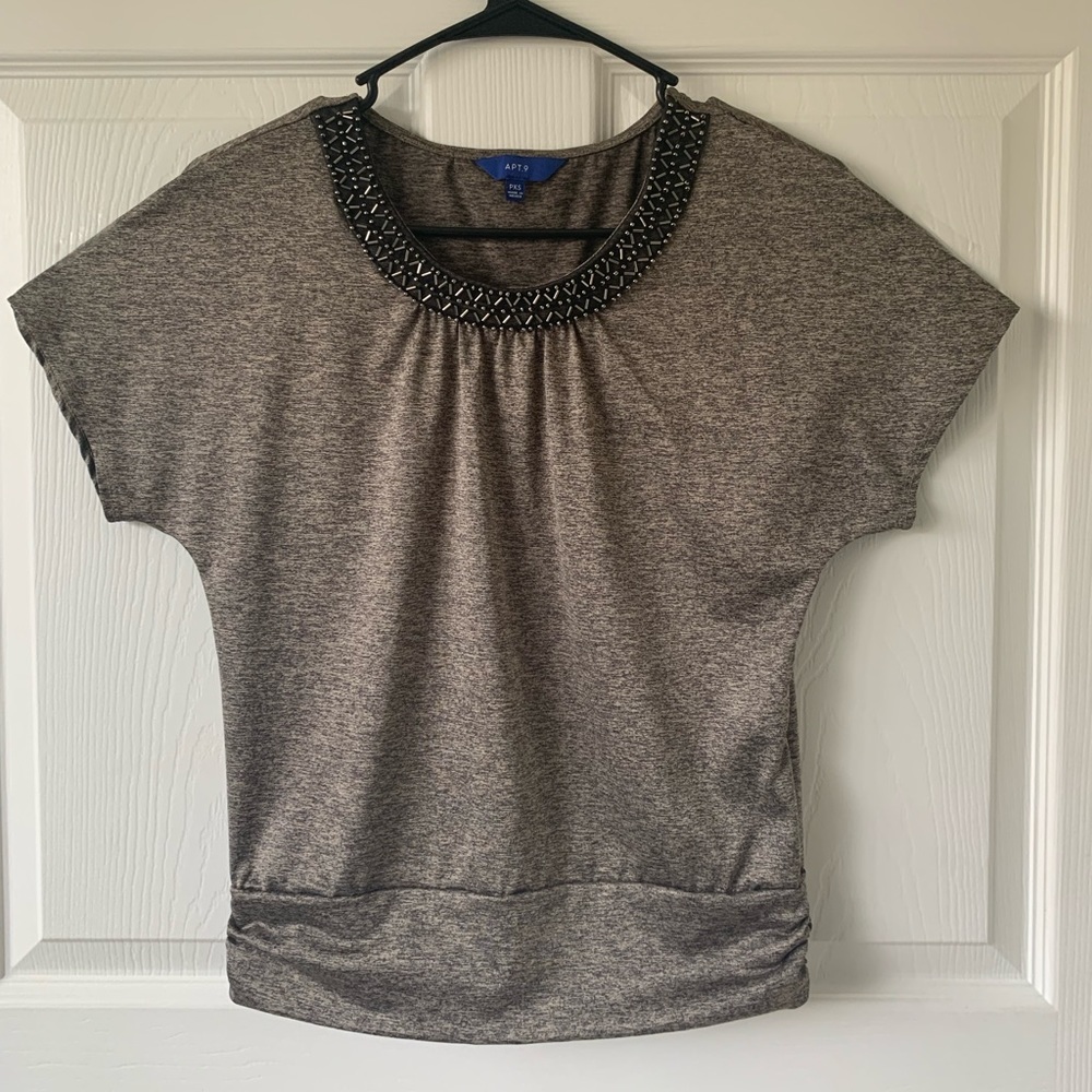 APT. 9 Champagne/ Silver Blouse with Beaded collar Size PXS